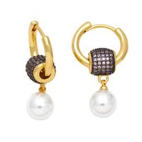 1 Pair Simple Style Round Plating Inlay Copper Pearl Zircon 18k Gold Plated Drop Earrings main image 3