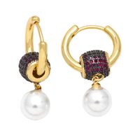 1 Pair Simple Style Round Plating Inlay Copper Pearl Zircon 18k Gold Plated Drop Earrings main image 4