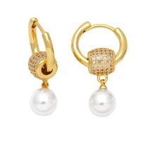 1 Pair Simple Style Round Plating Inlay Copper Pearl Zircon 18k Gold Plated Drop Earrings main image 6