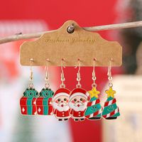 3 Pairs Cute Christmas Tree Santa Claus Gift Box Alloy Drop Earrings main image 1