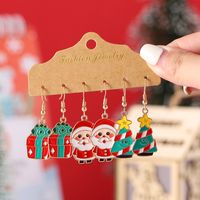 3 Pairs Cute Christmas Tree Santa Claus Gift Box Alloy Drop Earrings sku image 1