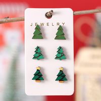 3 Pairs Vintage Style Streetwear Christmas Tree Wood Ear Studs sku image 1