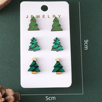 3 Pairs Vintage Style Streetwear Christmas Tree Wood Ear Studs main image 2