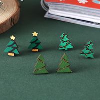 3 Pairs Vintage Style Streetwear Christmas Tree Wood Ear Studs main image 4