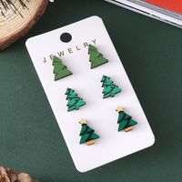 3 Pairs Vintage Style Streetwear Christmas Tree Wood Ear Studs main image 6