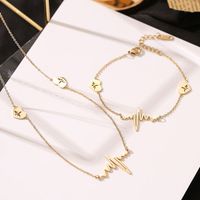 Lady Streetwear Electrocardiogram Stainless Steel Plating Inlay Zircon 14k Gold Plated Bracelets Necklace main image 4