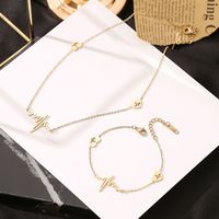 Lady Streetwear Electrocardiogram Stainless Steel Plating Inlay Zircon 14k Gold Plated Bracelets Necklace main image 1