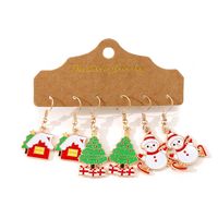3 Pairs Cute Christmas House Christmas Tree Snowman Alloy Drop Earrings main image 2