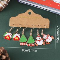 3 Pairs Cute Christmas House Christmas Tree Snowman Alloy Drop Earrings main image 3