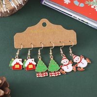 3 Pairs Cute Christmas House Christmas Tree Snowman Alloy Drop Earrings main image 5