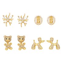 1 Pair Cute Simple Style Dog Bear Plating Inlay Copper Zircon 18k Gold Plated Ear Studs main image 1