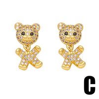 1 Pair Cute Simple Style Dog Bear Plating Inlay Copper Zircon 18k Gold Plated Ear Studs main image 3