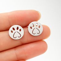 1 Pair Sweet Simple Style Paw Print Plating Stainless Steel 18k Gold Plated Ear Studs sku image 1