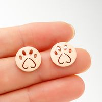 1 Pair Sweet Simple Style Paw Print Plating Stainless Steel 18k Gold Plated Ear Studs sku image 2