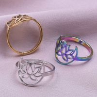 Casual Streetwear Lotus Stainless Steel Unisex Open Rings main image 4