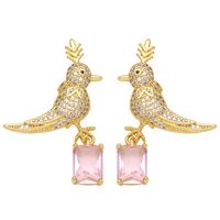 1 Pair Simple Style Bird Plating Inlay Copper Zircon 18k Gold Plated Drop Earrings main image 4