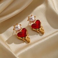 1 Pair Elegant Fashion Heart Shape Plating Copper Resin 18k Gold Plated Drop Earrings main image 6