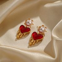 1 Pair Elegant Fashion Heart Shape Plating Copper Resin 18k Gold Plated Drop Earrings main image 3