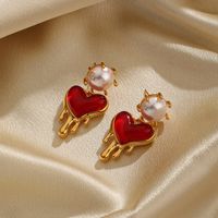 1 Pair Elegant Fashion Heart Shape Plating Copper Resin 18k Gold Plated Drop Earrings main image 5