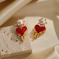1 Pair Elegant Fashion Heart Shape Plating Copper Resin 18k Gold Plated Drop Earrings main image 2