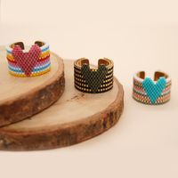 Wholesale Ethnic Style Bohemian Heart Shape Stainless Steel Seed Bead Open Rings main image 3