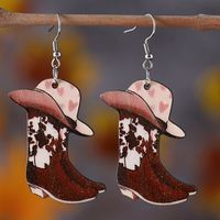 Wholesale Jewelry Cowboy Style Boots Wood Drop Earrings sku image 1