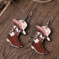 Wholesale Jewelry Cowboy Style Boots Wood Drop Earrings main image 2