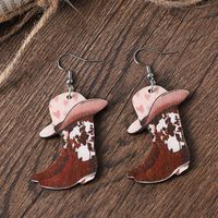 Wholesale Jewelry Cowboy Style Boots Wood Drop Earrings main image 4