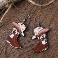 Wholesale Jewelry Cowboy Style Boots Wood Drop Earrings main image 3