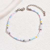 Hawaiian Vacation Multicolor Plastic Ferroalloy Beaded Plating Chain White Gold Plated Women's Anklet main image 4