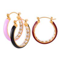 1 Pair Sweet Simple Style U Shape Solid Color Enamel Plating Inlay Titanium Steel Zircon 18k Gold Plated Hoop Earrings main image 6