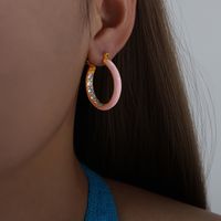 1 Pair Sweet Simple Style U Shape Solid Color Enamel Plating Inlay Titanium Steel Zircon 18k Gold Plated Hoop Earrings main image 10