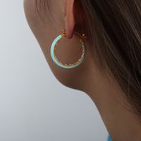 1 Pair Sweet Simple Style U Shape Solid Color Enamel Plating Inlay Titanium Steel Zircon 18k Gold Plated Hoop Earrings main image 2
