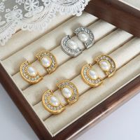 1 Pair Vintage Style Baroque Style Semicircle Plating Inlay Titanium Steel Artificial Pearls Artificial Diamond 18k Gold Plated Ear Studs main image 6
