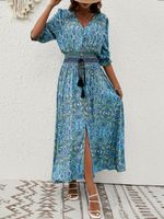 Women's Boho Dress Vacation Ethnic Style V Neck Printing Tassel 3/4 Length Sleeve Printing Maxi Long Dress Holiday Travel main image 3