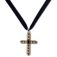 Retro Cross Solid Color Alloy Plating Inlay Rhinestones Gold Plated Women's Pendant Necklace sku image 1
