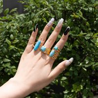 Vintage Style Bridal French Style Oval Stone Stainless Steel Plating Inlay Turquoise 18k Gold Plated Open Rings main image 2
