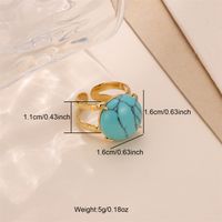 Vintage Style Bridal French Style Oval Stone Stainless Steel Plating Inlay Turquoise 18k Gold Plated Open Rings sku image 6