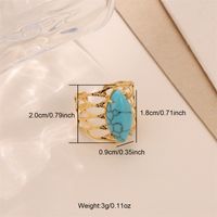 Vintage Style Bridal French Style Oval Stone Stainless Steel Plating Inlay Turquoise 18k Gold Plated Open Rings sku image 5
