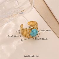 Vintage Style Bridal French Style Oval Stone Stainless Steel Plating Inlay Turquoise 18k Gold Plated Open Rings sku image 5