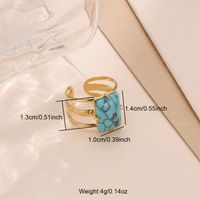 Vintage Style Bridal French Style Oval Stone Stainless Steel Plating Inlay Turquoise 18k Gold Plated Open Rings sku image 8