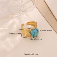 Vintage Style Bridal French Style Oval Stone Stainless Steel Plating Inlay Turquoise 18k Gold Plated Open Rings sku image 7