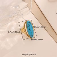 Vintage Style Bridal French Style Oval Stone Stainless Steel Plating Inlay Turquoise 18k Gold Plated Open Rings sku image 3