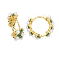 1 Pair Simple Style Irregular Circle Plating Inlay Copper Beads Zircon 18k Gold Plated Earrings main image 2