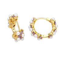 1 Pair Simple Style Irregular Circle Plating Inlay Copper Beads Zircon 18k Gold Plated Earrings main image 9