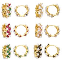 1 Pair Simple Style Irregular Circle Plating Inlay Copper Beads Zircon 18k Gold Plated Earrings main image 1