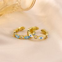 Casual Vintage Style Cool Style Eye Stainless Steel Enamel Plating Inlay Rhinestones 18k Gold Plated Open Rings main image 1