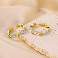 Casual Vintage Style Cool Style Eye Stainless Steel Enamel Plating Inlay Rhinestones 18k Gold Plated Open Rings main image 7