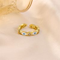 Casual Vintage Style Cool Style Eye Stainless Steel Enamel Plating Inlay Rhinestones 18k Gold Plated Open Rings main image 5