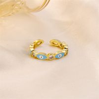 Casual Vintage Style Cool Style Eye Stainless Steel Enamel Plating Inlay Rhinestones 18k Gold Plated Open Rings main image 3